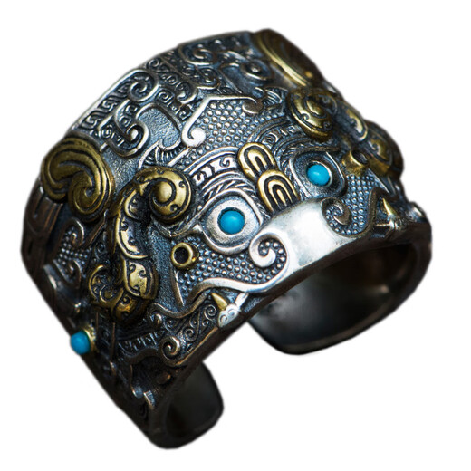 CHAUIYIN Chaoyin Jewelry Ring S925 Silver Taotie Animal Face Pattern Open Ring for Men and Women Ring Fashion Personality Domineering Southern Red Style