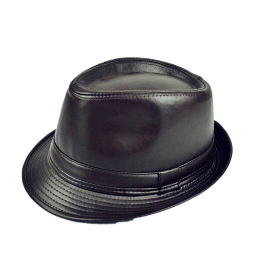 Nozhi Meng Autumn and Winter Artificial PU Leather Hat Men's British Style Jazz Hat Middle-aged and Elderly Leather Hat Basin Hat NE522 Black Average Pier Circumference 58cm