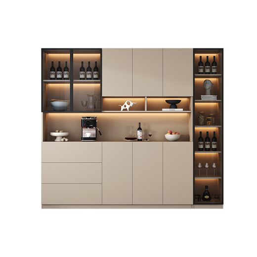 Menghuantes Free Installation Solid Wood Sideboard Living Room Integrated Storage Wall Wine Cabinet Multi-Function Light Luxury Kitchen Cupboard Style 8 200*220