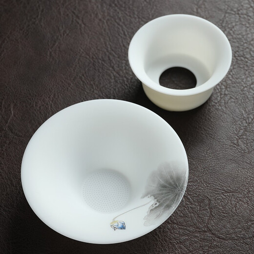 Miaolian Tianxiang mutton fat jade porcelain filter set Dehua white porcelain tea leakage tea filter Kungfu tea set accessories tea separator tea filter KT36-44A-2A filter Lanhe gift box packaging