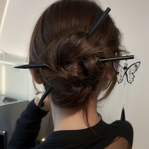 Butterfly tassel hairpin, new Chinese style wooden hairpin, ancient style hairpin, Hanfu headdress, simple and high-end hairpin cheongsam, safe buckle