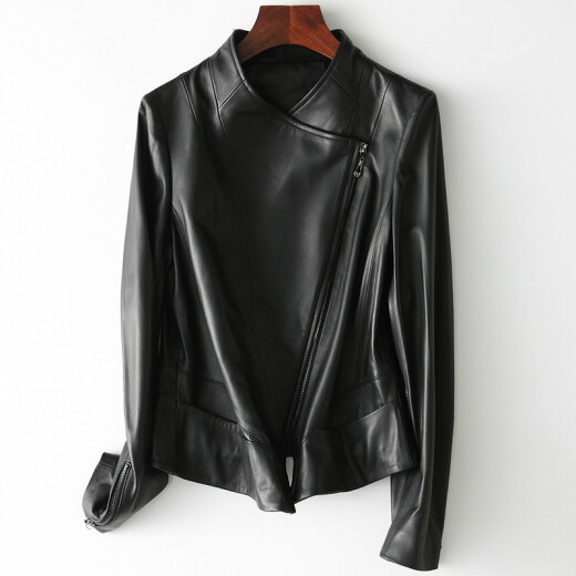 Honest Queen 2019 Spring New Haining Genuine Leather Jacket Motorcycle Leather Jacket Women's Short Sheepskin Jacket W Black M