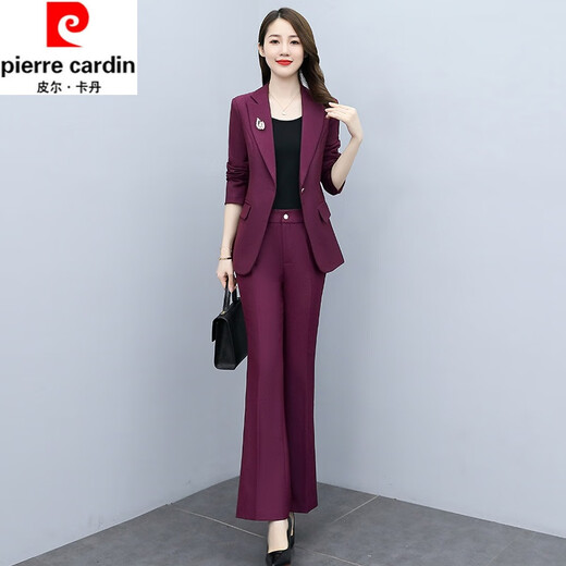 Pierre Cardin (pierre cardin) business suit women's spring and autumn new French suit fashionable discreet two-piece suit flared pants slimming purple (two-piece set) L