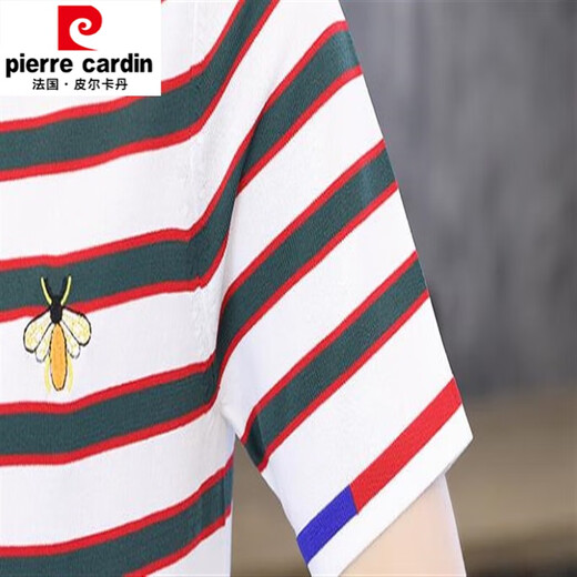 皮尔卡丹（pierre cardin）高级感小蜜蜂刺绣条纹针织t恤男夏装薄冰丝透气短袖上衣弹力体恤T LSD-LDQS761红白条纹 L