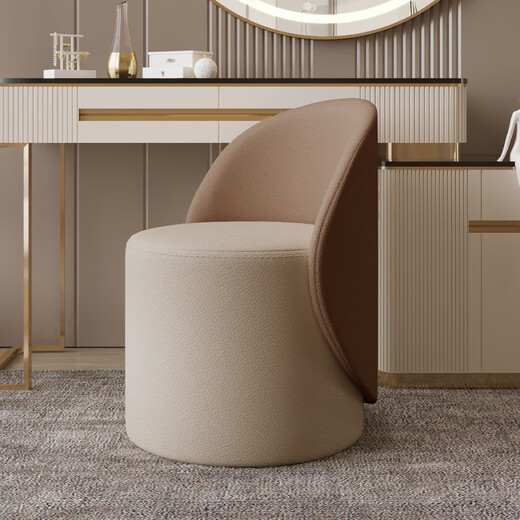 Tuoxiang Makeup Stool Modern Simple Dressing Stool Home Light Luxury Makeup Chair Soft Covered Round Stool Bedroom Dressing Table Chair Turntable Style - Apricot White + Brown