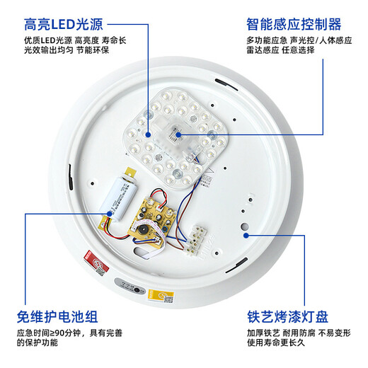 Tin light LED ceiling light corridor aisle staircase human body infrared induction sound and light control emergency fire garage power outage lighting emergency light 24W light source + human body induction