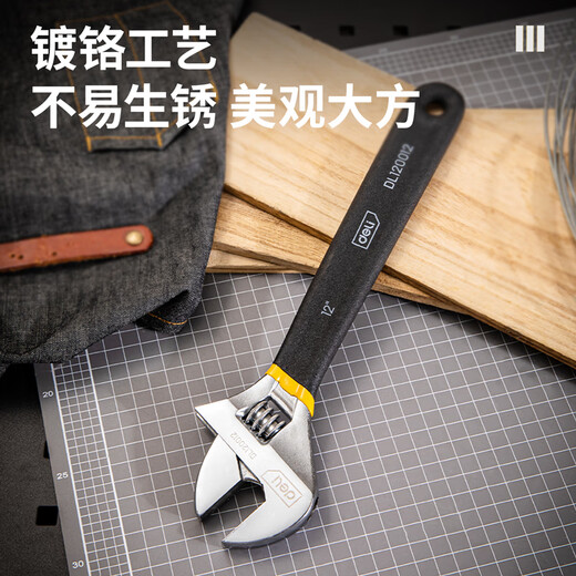 Deli (deli) plastic handle adjustable wrench universal live mouth multi-functional torque wrench 12-inch dual-purpose adjustable wrench DL120012