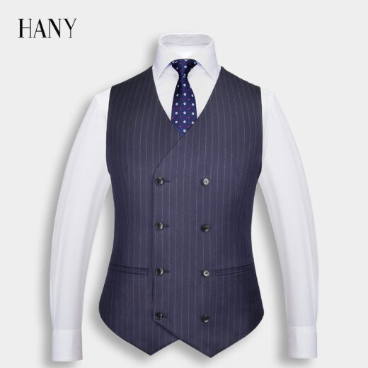 HANYY vest men's 100% wool imported fabric formal business striped vest Rhodes blue [double row four buttons] 46