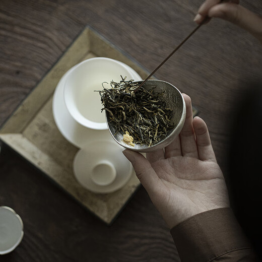 Cao Mu Temple pure tin handmade small tea set with hammer pattern retro tea lotus tea appreciation device tea pouring device tea ceremony tea needle tea spoon tea dial egg shaped tea set