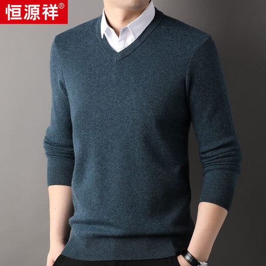 Hengyuanxiang thickened 100% pure wool sweater fake two-piece men's autumn and winter new business casual shirt collar base sweater light khaki L 175/50/110