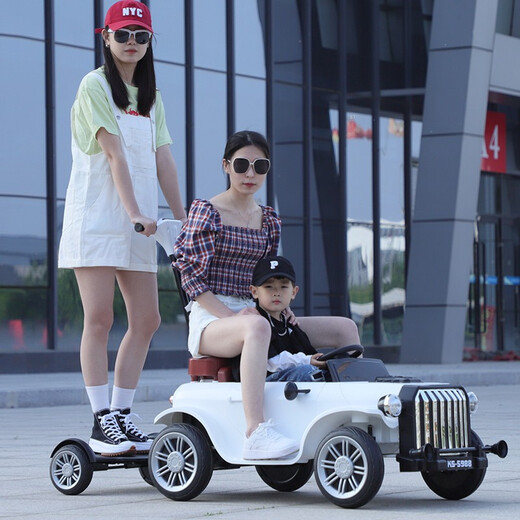 Nuotong Kangshuai Kinder-Elektroauto, Allrad-Fernbedienung, Spielzeugauto, bietet Platz für Männer und Frauen, Baby, Schaukelauto, Eltern-Kind-Kinderwagen, Oberteil mit Rot, kann Erwachsene + Allradantrieb + große Batterie stehen