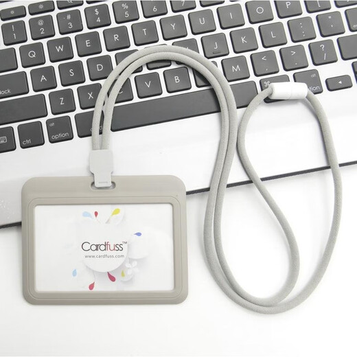 Fashionable round rope lanyard tag employee card bus card work card work permit campus card holder card with student bus C5 gray vertical version + 9734 silver round rope