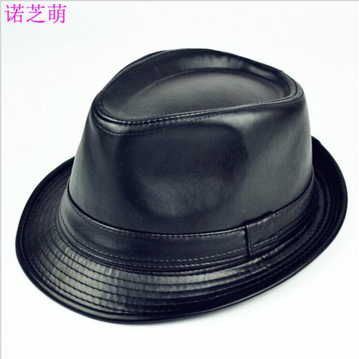 Nozhi Meng Autumn and Winter Artificial PU Leather Hat Men's British Style Jazz Hat Middle-aged and Elderly Leather Hat Basin Hat NE522 Black Average Pier Circumference 58cm