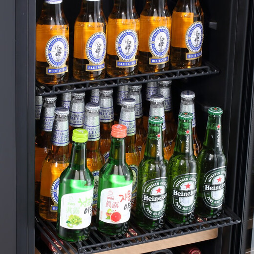 Bacchus wine cabinet with double doors, 150 bottles, thermostatic cabinet, home commercial tea cabinet, frozen beer, champagne, whiskey ice bar, double-door built-in wine storage, large living room, villa, combination cabinet, left ice bar type + right all-wood shelf type 416L YC-208 air-cooled compressor four temperature zones