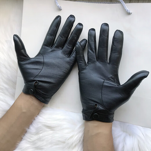 Gold Longyue Men's Lambskin Genuine Leather Gloves Touch Screen Thin Unlined Single Layer Soft Sheepskin Driving Outdoor Gloves Split Finger Spring Autumn Winter Plus Velvet Warm Black Plus Small Hand Repair Black L Unlined