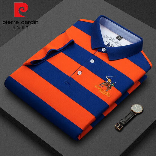 Pierre Cardin brandneues Sommer-T-Shirt für Herren mittleren Alters aus reiner Baumwolle mit kurzen Ärmeln, schlankes, gestreiftes Business-Revers-Hemd 3882, Weiß, 2XL