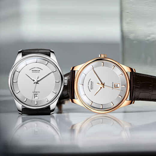 Berman Deutsche zertifizierte Markenuhr, mechanische Herrenuhr, vollautomatische Herrenuhr, Kalender, leuchtende, wasserdichte Herrenuhr SF 3882, Rosenschale, weißes Zifferblatt, braunes Band, 39 mm