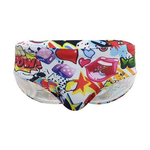 UXH Men's Anime Personalized Fashion Printed Swimming Briefs Comfortable and Close-fitting Beach Youth Swimming Pool Beach Equipment White L