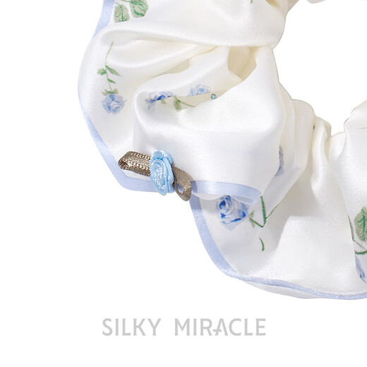 SILKY MIRACLE Silk Hair Tie London Rose Series Rose Mulberry Silk Crystal Head Flower Sweet Premium Gift Light Blue Rose Crystal Hair Tie