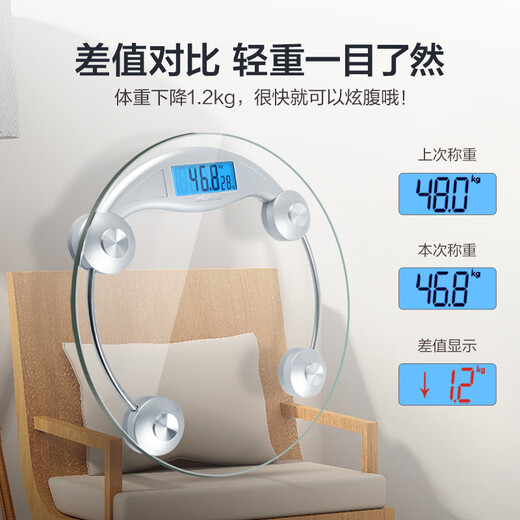 Xiangshan electronic body weight scale, household precision weighing scale, high-precision human body scale, round large scale surface, backlight display, difference comparison, classic model, round large scale surface