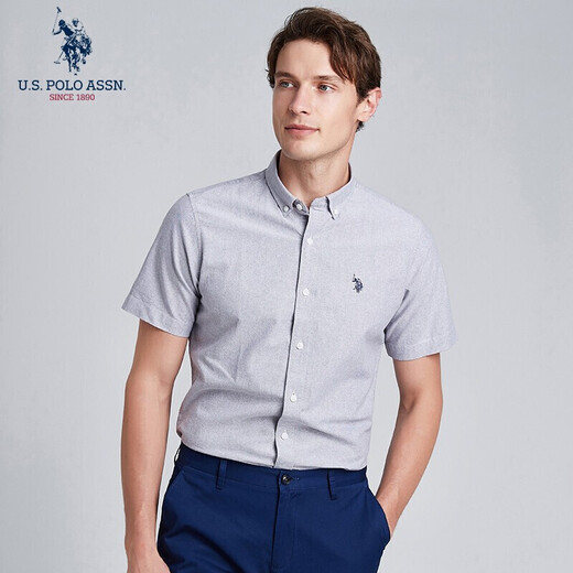 U.S. POLO ASSN. Short-sleeved shirt men's summer pure cotton business casual loose iron-free men's top shirt gray XL U.S. POLO ASSN. Short-sleeved shirt men's summer pure cotton business casual loose iron-free men's top shirt gray XL