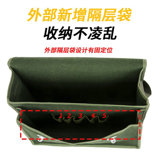 Thick encrypted canvas double-layer tool bag for electricians, carpenters, bricklayers, large, medium, small, multi-functional storage pockets, multi-functional double-layer large 45*19*38, green thickened and wear-resistant