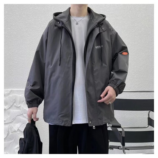 RXEX Jacket Men's Spring, Autumn and Winter Trendy Korean Style Loose Casual Clothes Men's Trendy Brand Fake Two-Piece Workwear Hooded Jacket WT152-Black-Regular XL (Recommended by the Store Manager)