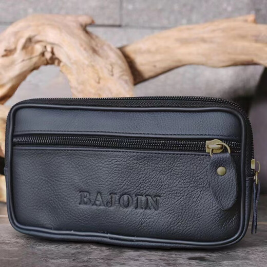 Junzi Taotao cowhide mobile phone waist bag men's construction site mobile phone bag horizontal style work belt mobile phone bag for men two layers of brown (can accommodate 18 cm long)