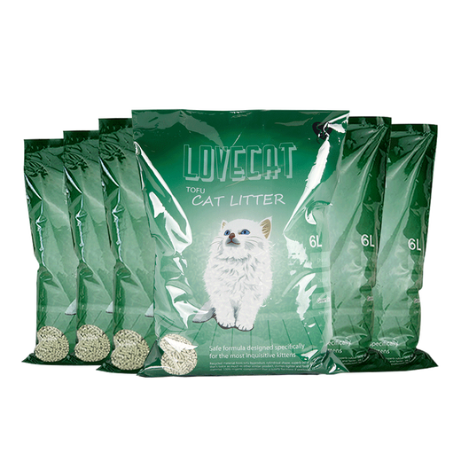 Small edamame cat litter, love cat cat litter, tofu cat litter, original green tea plant cat litter, deodorizing, easy to clump and flushable in the toilet, lovecat green tea tofu cat litter, 5.2Jin Jin equal to 0.5kg *6 packs