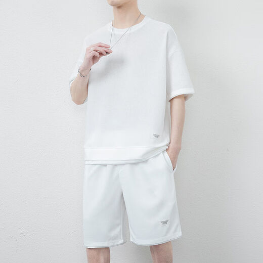 Star-Zhe Youth Clothes Men's Summer Waffle Ice Silk Short-Sleeve T-Shirt Men's Sports and Casual Set Men's Clothes A Set with Handsome Half-Sleeve Solid Color High-end Gray (X3880 Set) XL 115-140Jin[Jin equals 0.5 kg] Priority Shipping