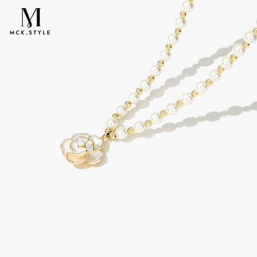 Mck Camellia Imitation Pearl Necklace Women's Necklace Clavicle Chain Girlfriend Chinese Valentine's Day Gift