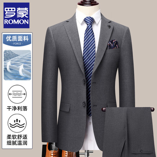 ROMON (ROMON) men's business suit 2025 autumn new business professional formal suit casual dad suit two-piece men LL9902 black 2XL suggests 135-145Jin [Jin equals 0.5 kg]