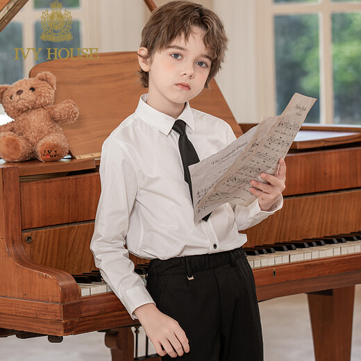 IVY HOUSE Ivy Children's Clothing Boys' Shirt Autumn New Style Versatile White Shirt Skin Friendly, Soft and Handsome British College Style White - Second Batch 120