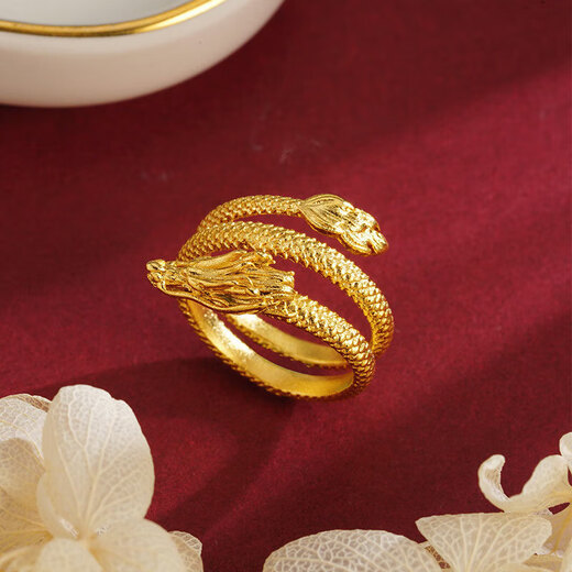 Shixi Old Phoenix Gold Store Coiled Dragon Live Ring Zodiac Vietnamese Sand Gold Ancient Method Chinese Style Traveling Dragon Ornament Versatile Snake J23407 Coiled Dragon Ring