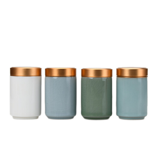 Porcelain brand tea set Ru kiln small tea can travel tea set portable mini tea sealed storage tea can ceramic portable tea box Ru kiln <alloy lid> small tea can