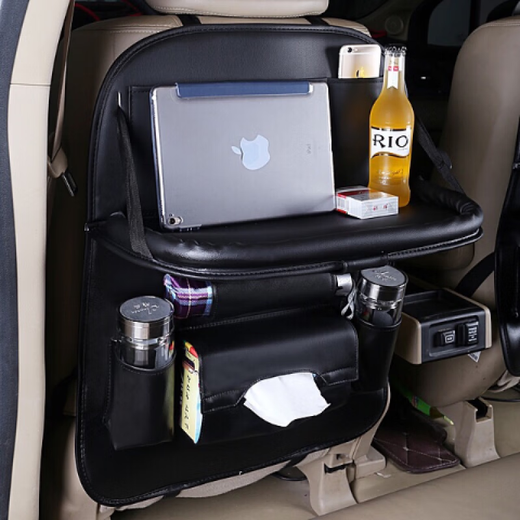 Car backrest PU storage bag seat hanging bag back chair multifunctional seat car storage seat back storage bag integrated sports seat tray black