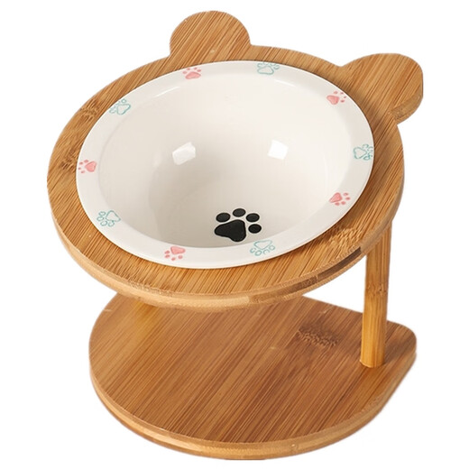 CLCEY Ceramic Cat Bowl Rack Protects Cervical Vertebrae, Anti-Black Chin, Anti-Slip, Anti-Tip Small Dogs, Teddy Adjustable Height Dog Bowl, Pure White Bowl + Single Bowl Rack