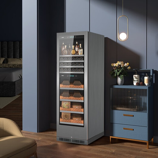 JUSTOWN dual compressor stainless steel rose gold dual temperature red wine and cigar integrated cabinet red wine cabinet for home use cigar cabinet constant temperature and humidity 1.88m dual compressor + brushed silver + wine rack + red wine cigar cabinet