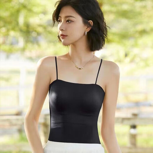 Mo Beihai small breasts, flat chest, thickened and large ice silk beautiful back camisole underwear for women with breast pads bra integrated inner wear black high quality ice silk 1101 M 3C breast pads 85-120Jin Jin is equal to 0.5 kg