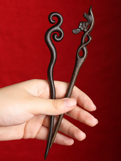 Wanbaozi ebony hairpin green sandalwood hairpin ebony ancient style headwear coiled hair Hanfu hairpin ancient costume modern Chinese Valentine's Day gift ebony-Chunsheng + exquisite gift box
