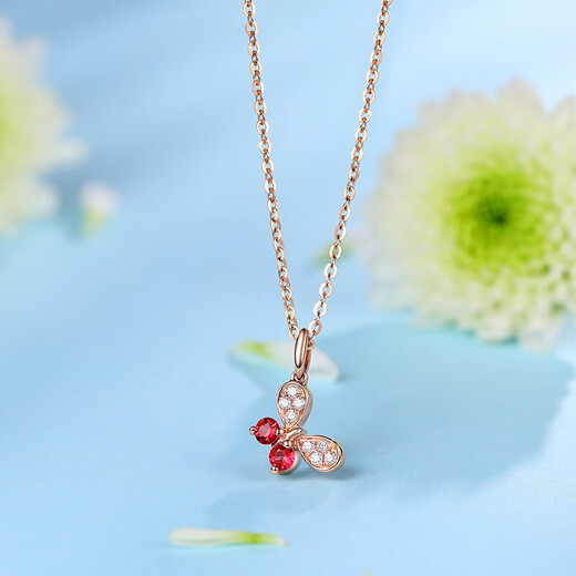 Fantimo butterfly 18k rose gold diamond necklace for women, set of ruby ​​light luxury designer model, butterfly necklace for women, ruby ​​