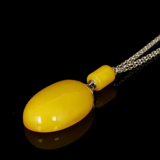 Mingpo Shijia Mingpo Shijia Silver S925 Amber Necklace Natural Beeswax Pendant Women's Beeswax Pendant Sweater Chain Birthday Gift
