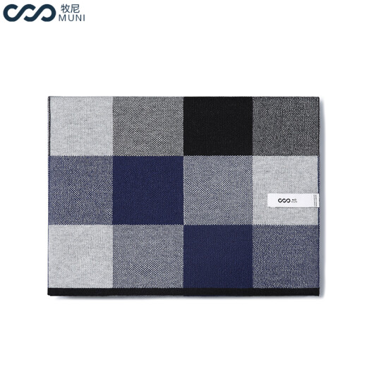 MUNI cotton scarf men's winter classic versatile plaid knitted men's scarf winter thickened warm scarf men's Christmas birthday gift gift box 3006 gray blue