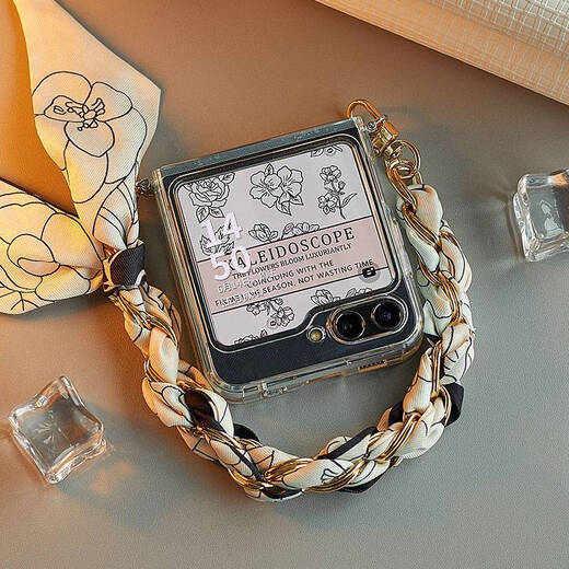 Bohuiyou is suitable for Samsung Galaxy Z Flip6 mobile phone case zflip anti-fall simple female portable protection folding screen with lanyard silk scarf new protective cover sense anti-fall transparent shell camellia silk scarf pearl long diagonal style Samsung Galaxy Z Flip6