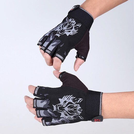 Shengdanmei winter half-finger fitness gloves men's dumbbell equipment driving training sun protection anti-skid finger leakage half-cut breathable thin protective sports mountaineering cycling autumn and winter fishing outdoor tactical gloves black one size