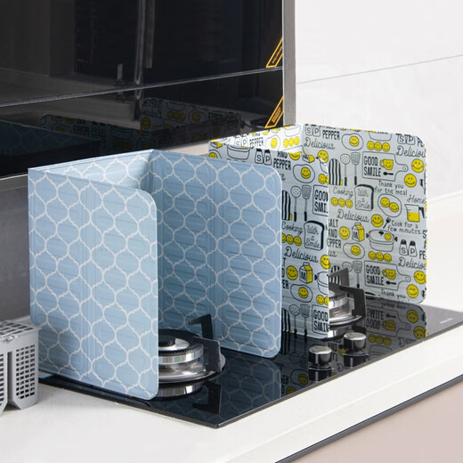 One-burning high-temperature kitchen gas stove cooking insulation heat-proof anti-splash baffle foldable oil barrier oil barrier aluminum foil board light blue - 2 pieces (thickened)