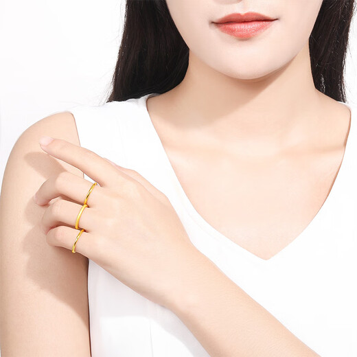 Saturday Fortune Gold Ring Women's Three Lives Three Worlds 3D Hard Gold Stackable Women's Ring Pricing No. 15 Smooth Surface, About 0.79g