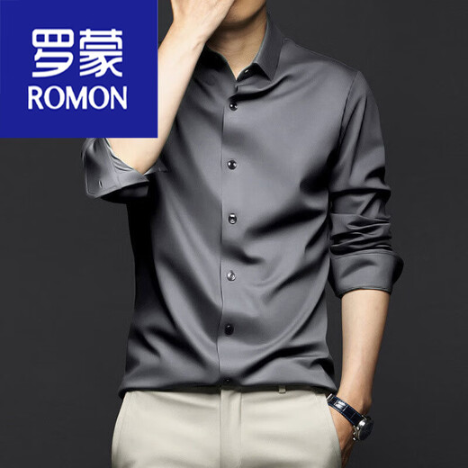 ROMON mulberry silk shirt men's long-sleeved no-iron business 2026 silk drape plus size shirt suit feel black L 40 (recommended 115-130 Jin Jin equals 0.5 kg)