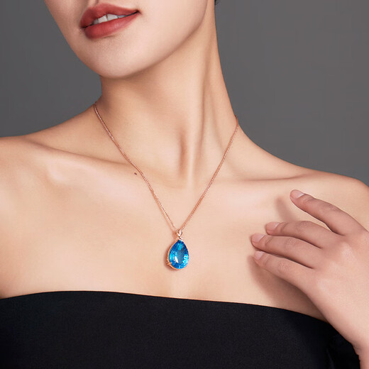 Yicai Jewelry 18k gold topaz pendant for women, sky blue water drop necklace, diamond inlaid blue gemstone, 18 carat topaz pendant/18K gold inlaid - chain not included