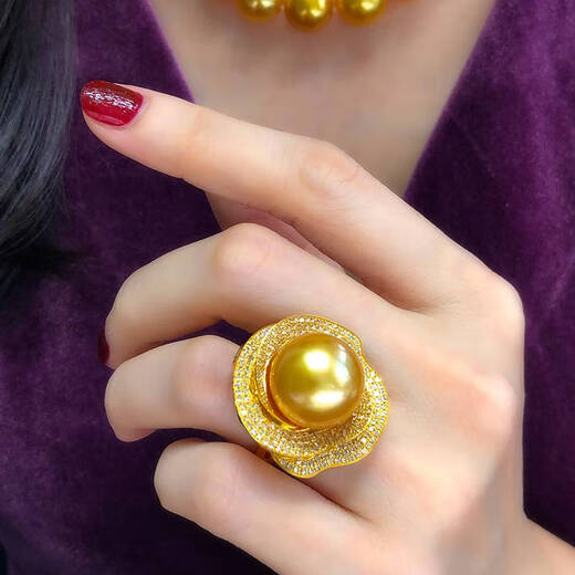 Fat Donglai's same style South Sea gold bead ring Philippines 18K gold diamond rich gold 15-16 shell pearl 15-16MM South Sea gold bead ring